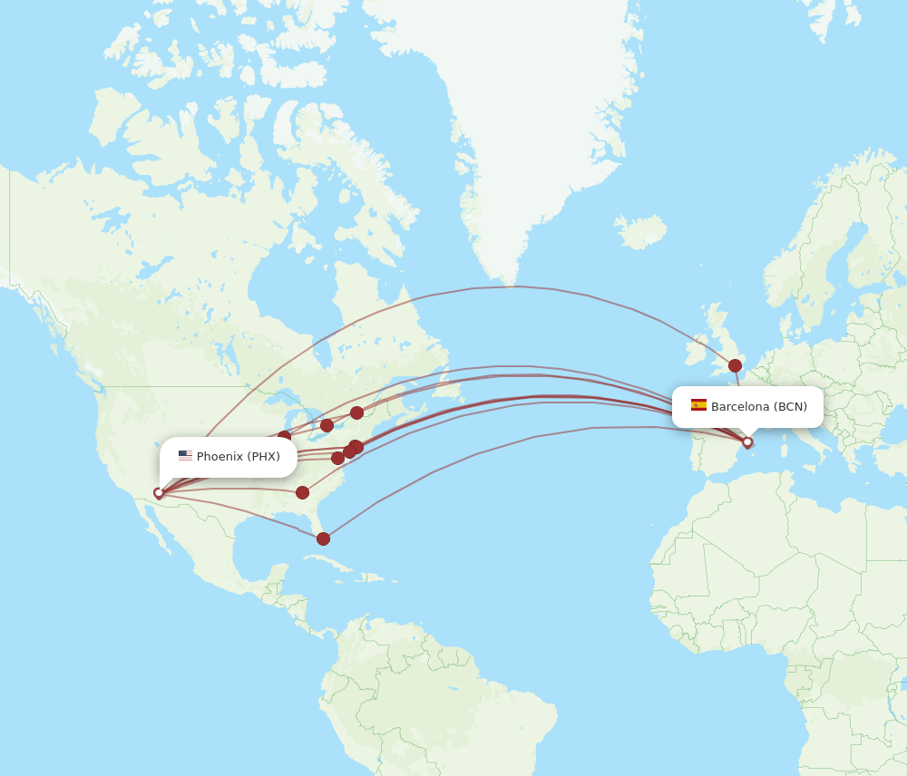 BCN-PHX flight routes