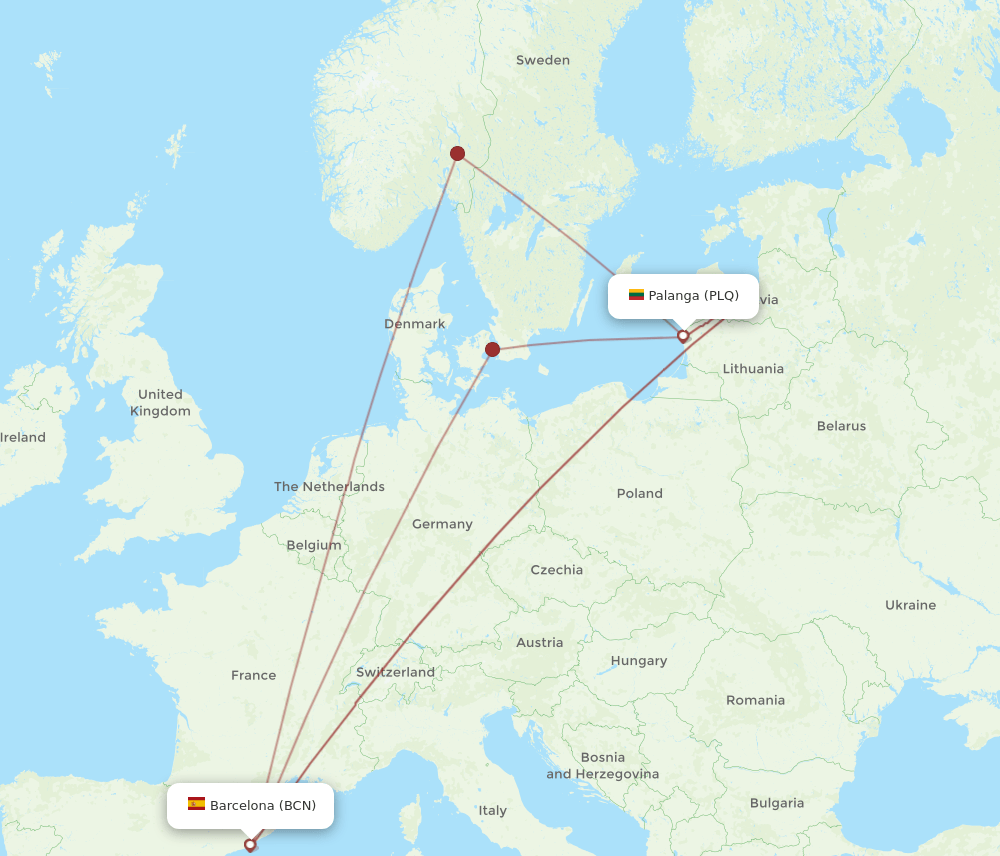 BCN to PLQ flights and routes map