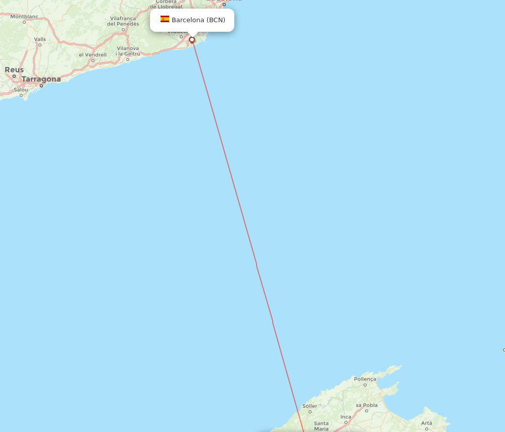 Barcelona - Palma de Mallorca route map and flight paths