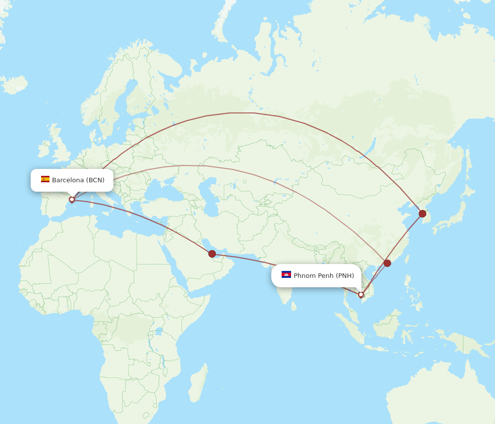 BCN to PNH flights and routes map