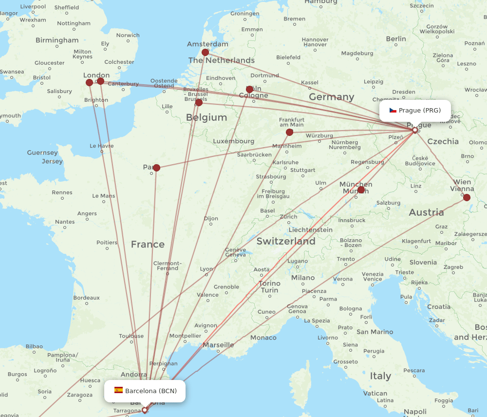 BCN-PRG flight routes