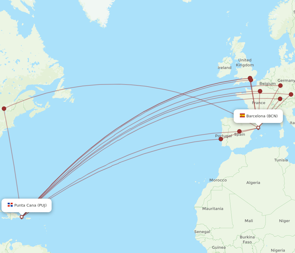 BCN-PUJ flight routes