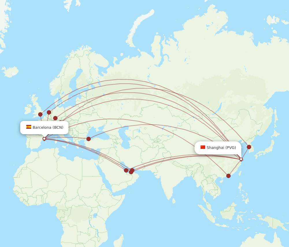 BCN-PVG flight routes