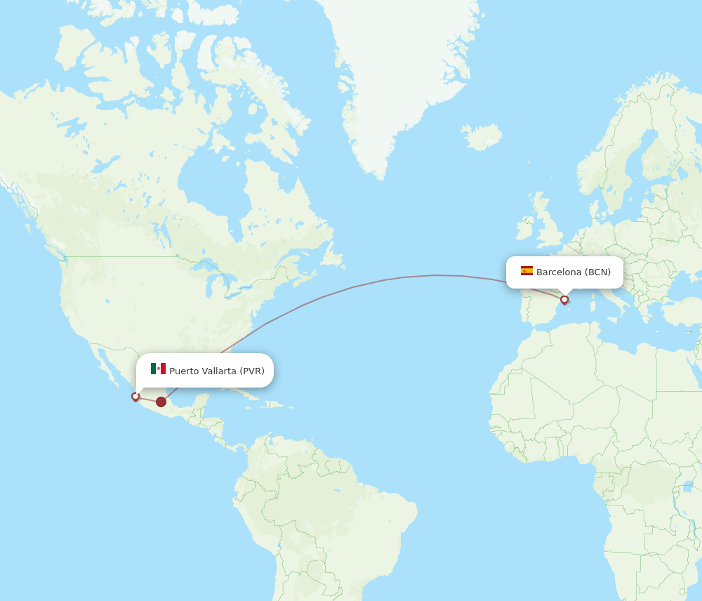 BCN to PVR flights and routes map