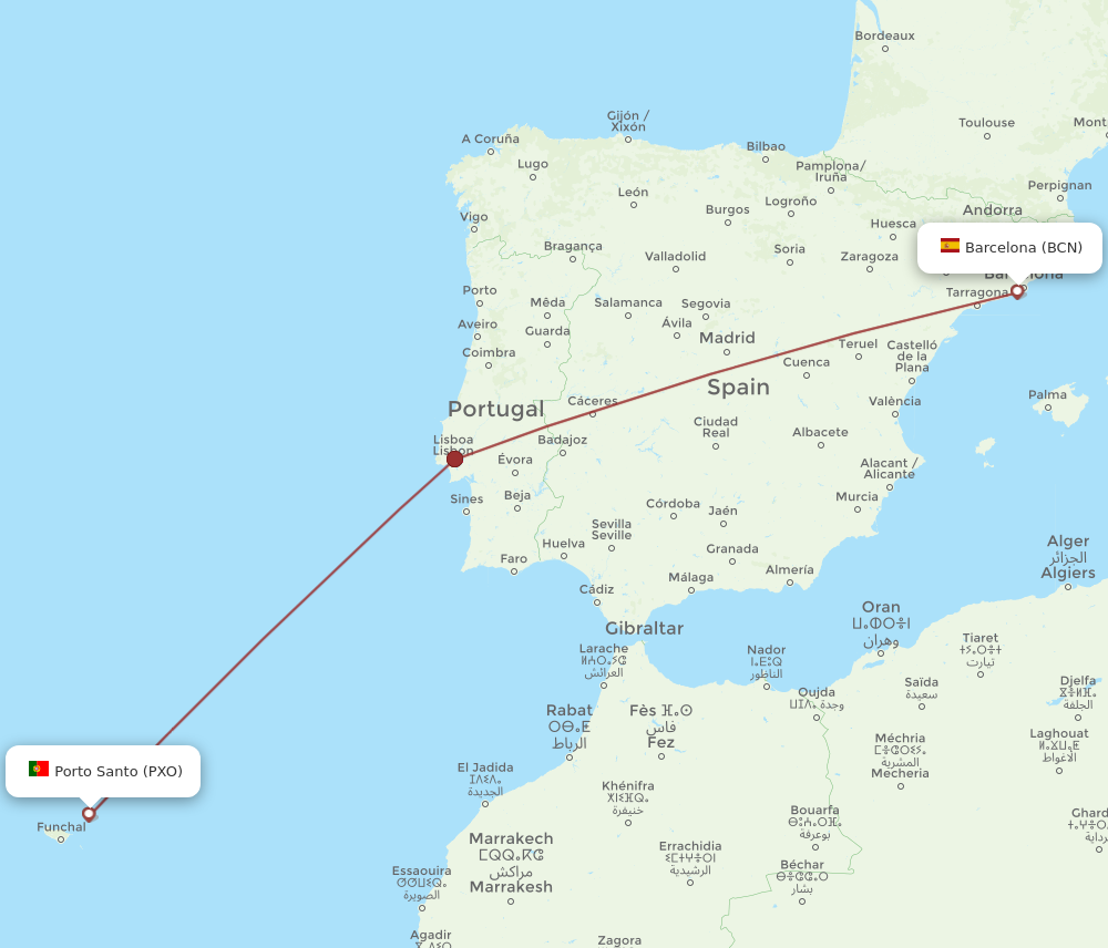 BCN to PXO flights and routes map