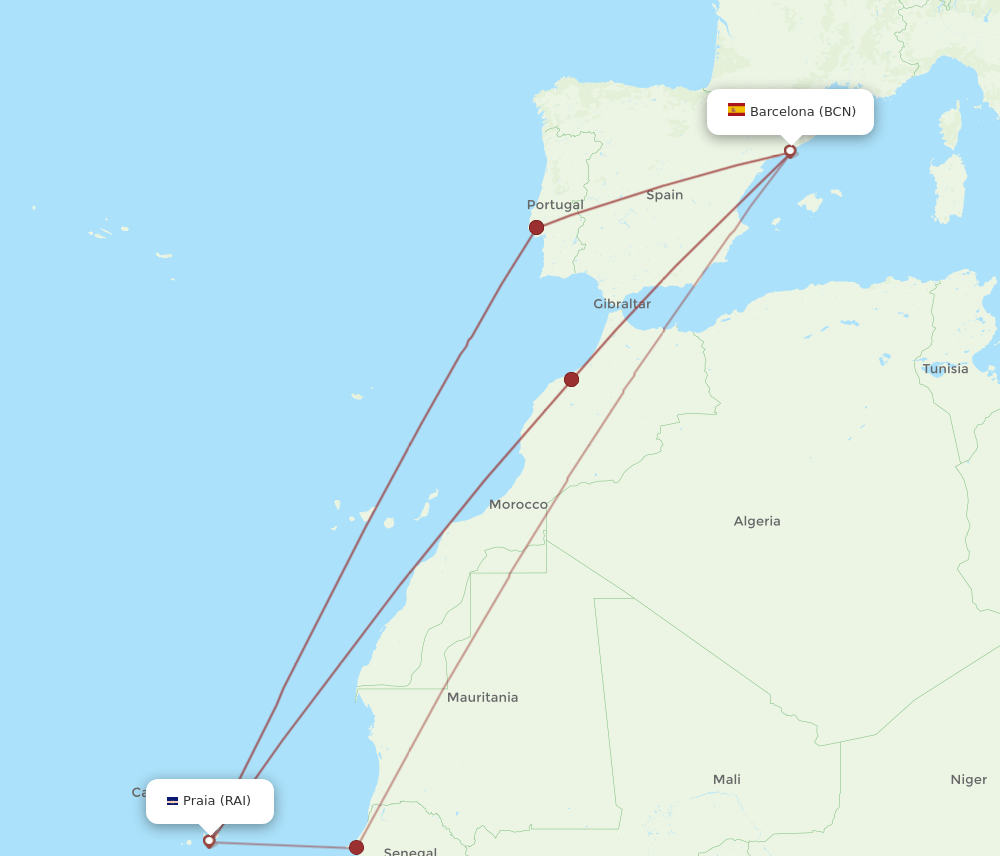 BCN-RAI flight routes