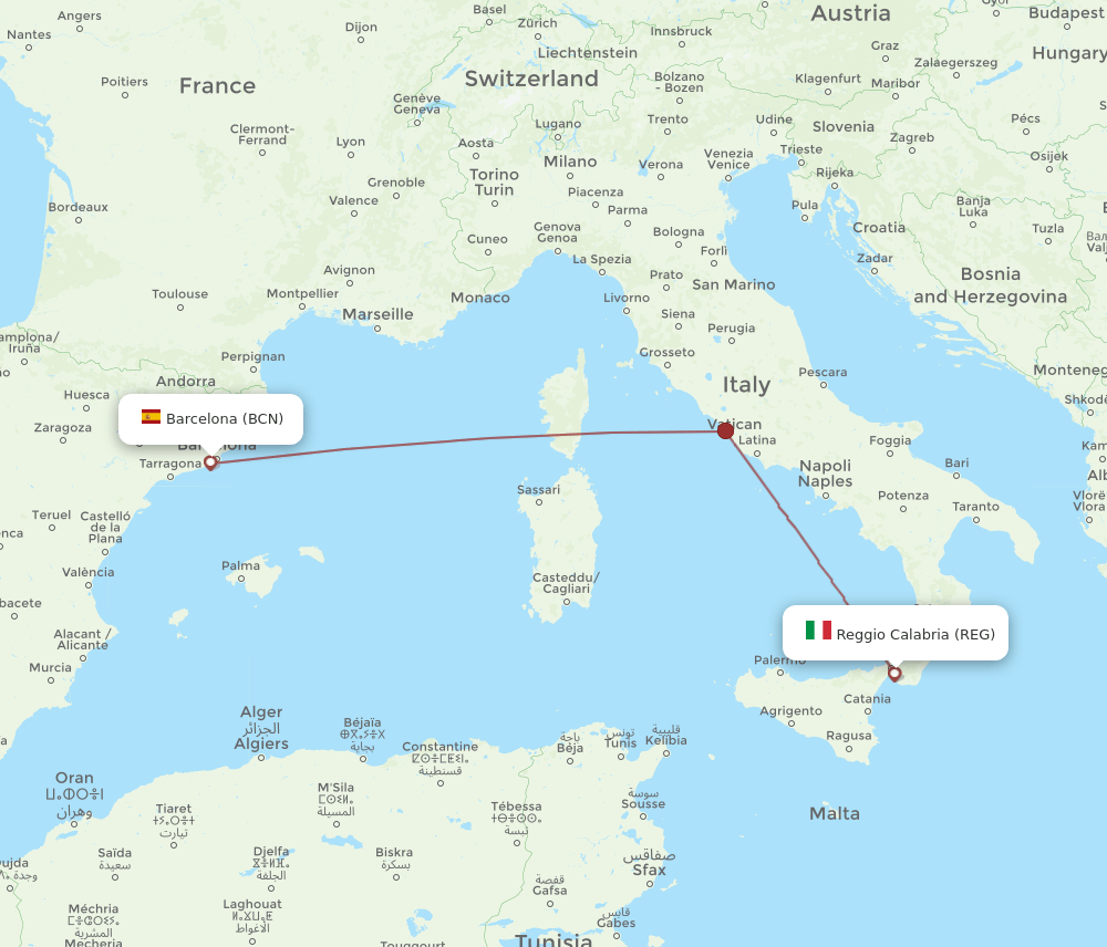 BCN-REG flight routes