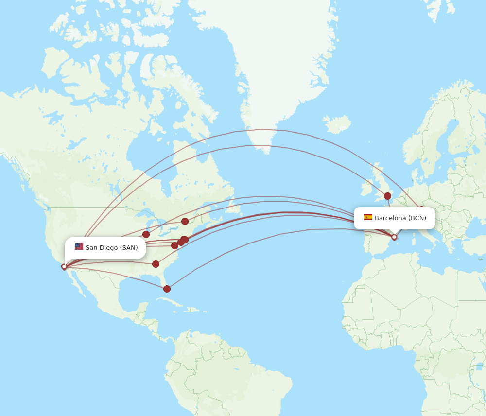 BCN-SAN flight routes
