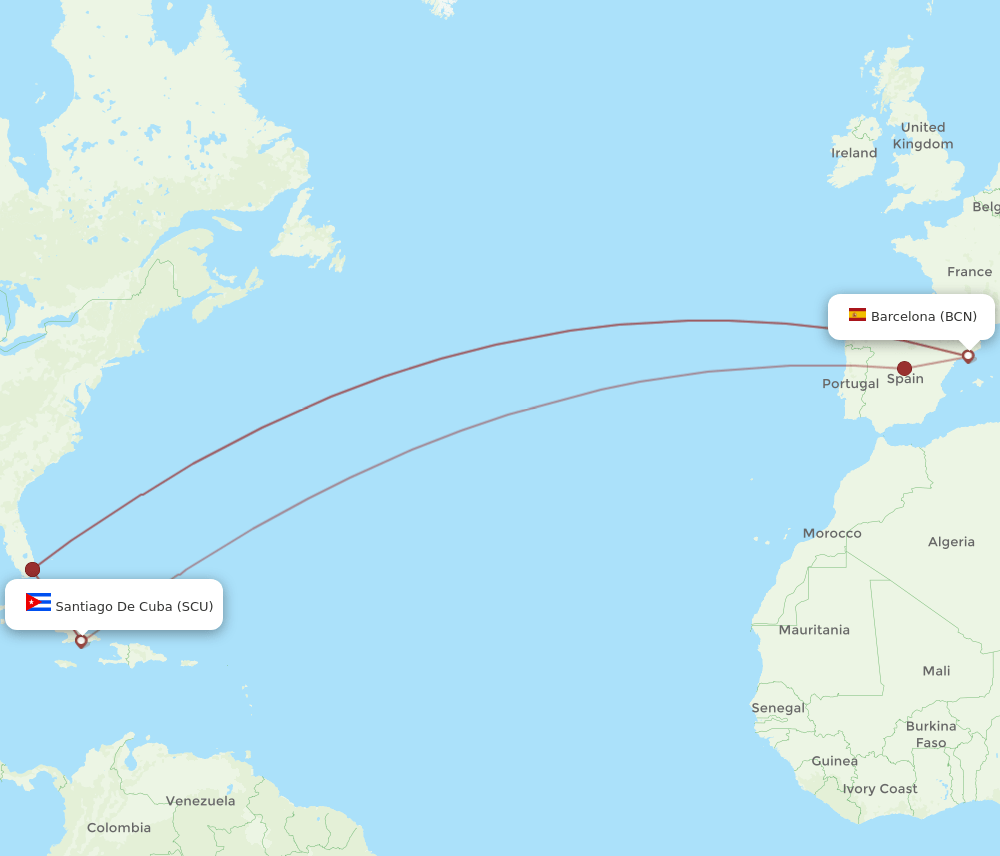 Santiago - Barcelona route map and flight paths