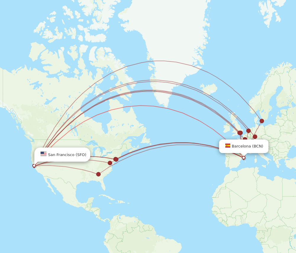 BCN-SFO flight routes