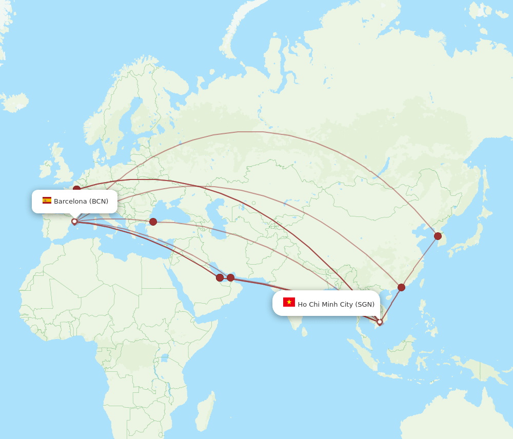 BCN to SGN flights and routes map
