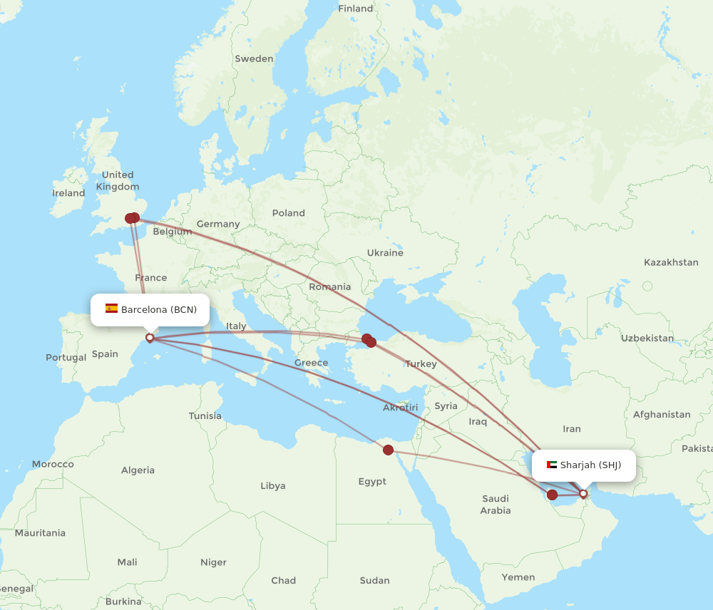 BCN-SHJ flight routes