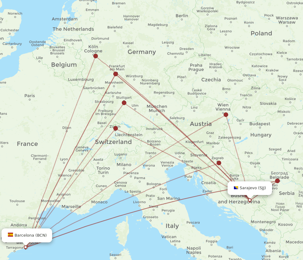 BCN-SJJ flight routes