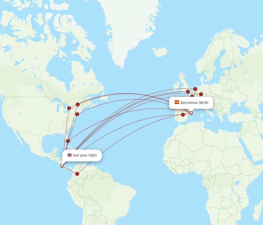 BCN-SJO flight routes