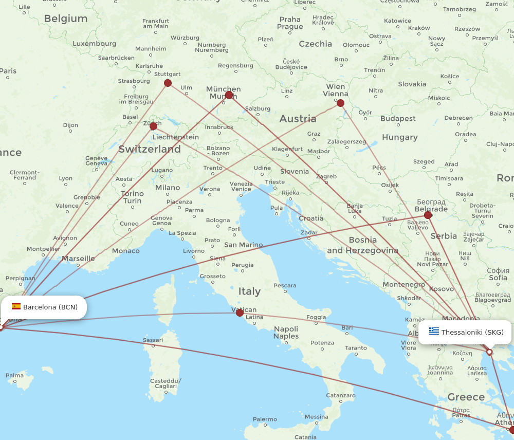 BCN to SKG flights and routes map