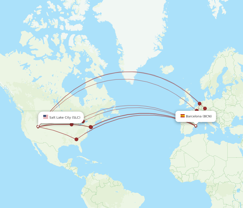 BCN to SLC flights and routes map