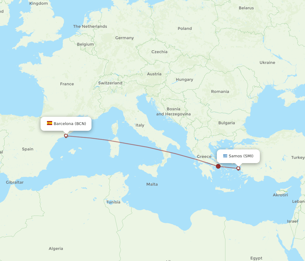 BCN-SMI flight routes
