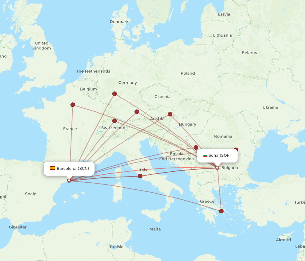 BCN-SOF flight routes