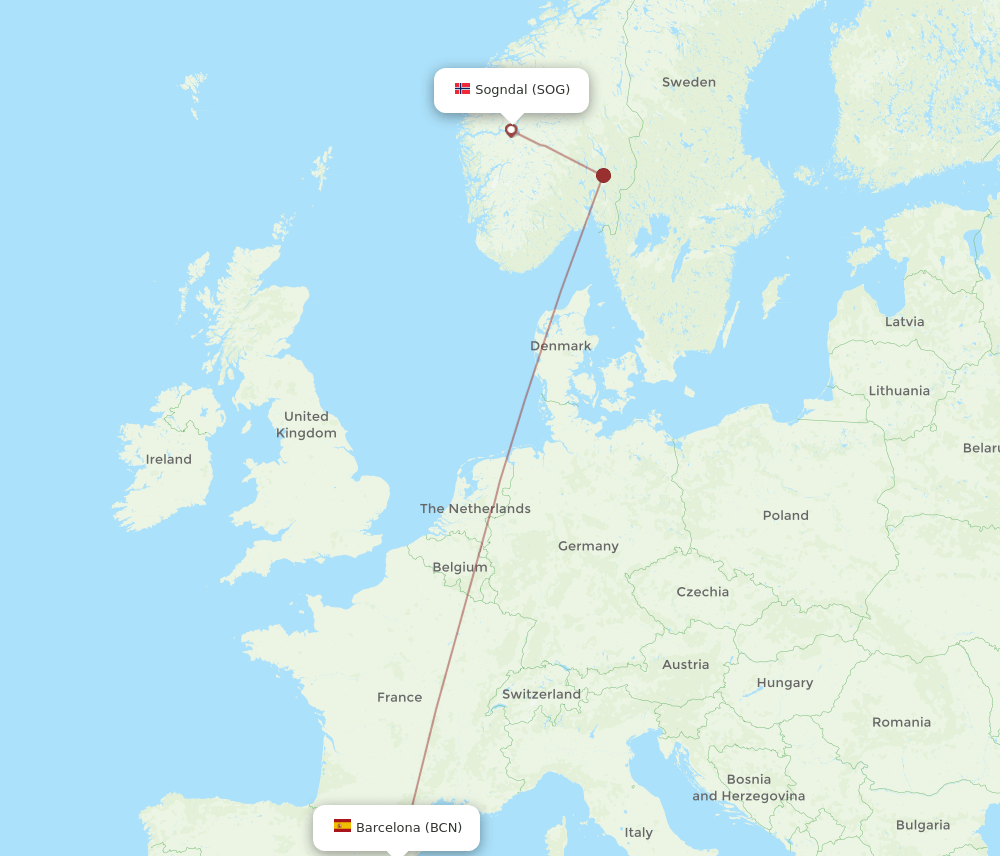 BCN to SOG flights and routes map