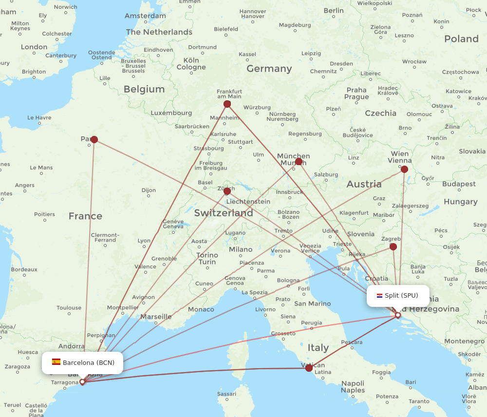 BCN to SPU flights and routes map