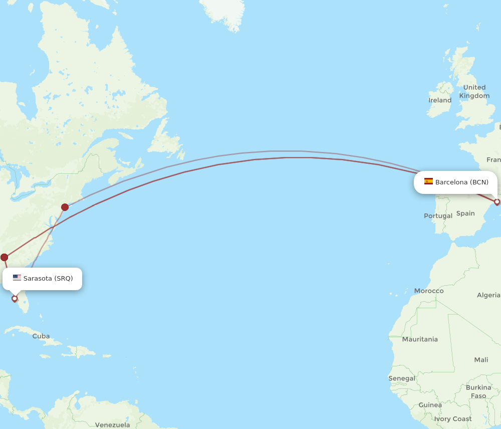 BCN-SRQ flight routes