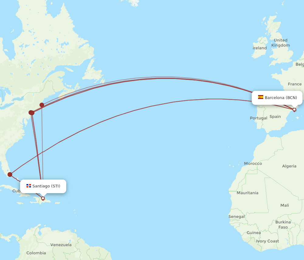 BCN-STI flight routes
