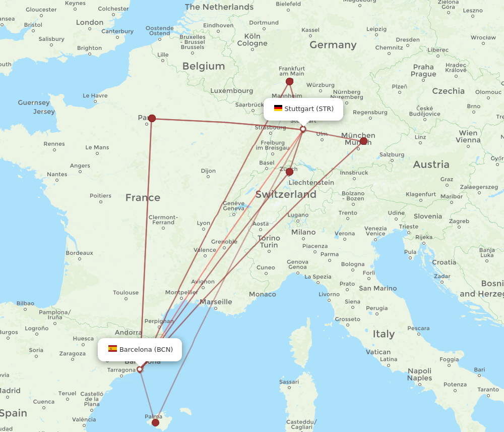 BCN to STR flights and routes map