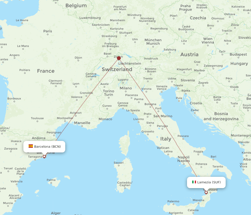 BCN-SUF flight routes