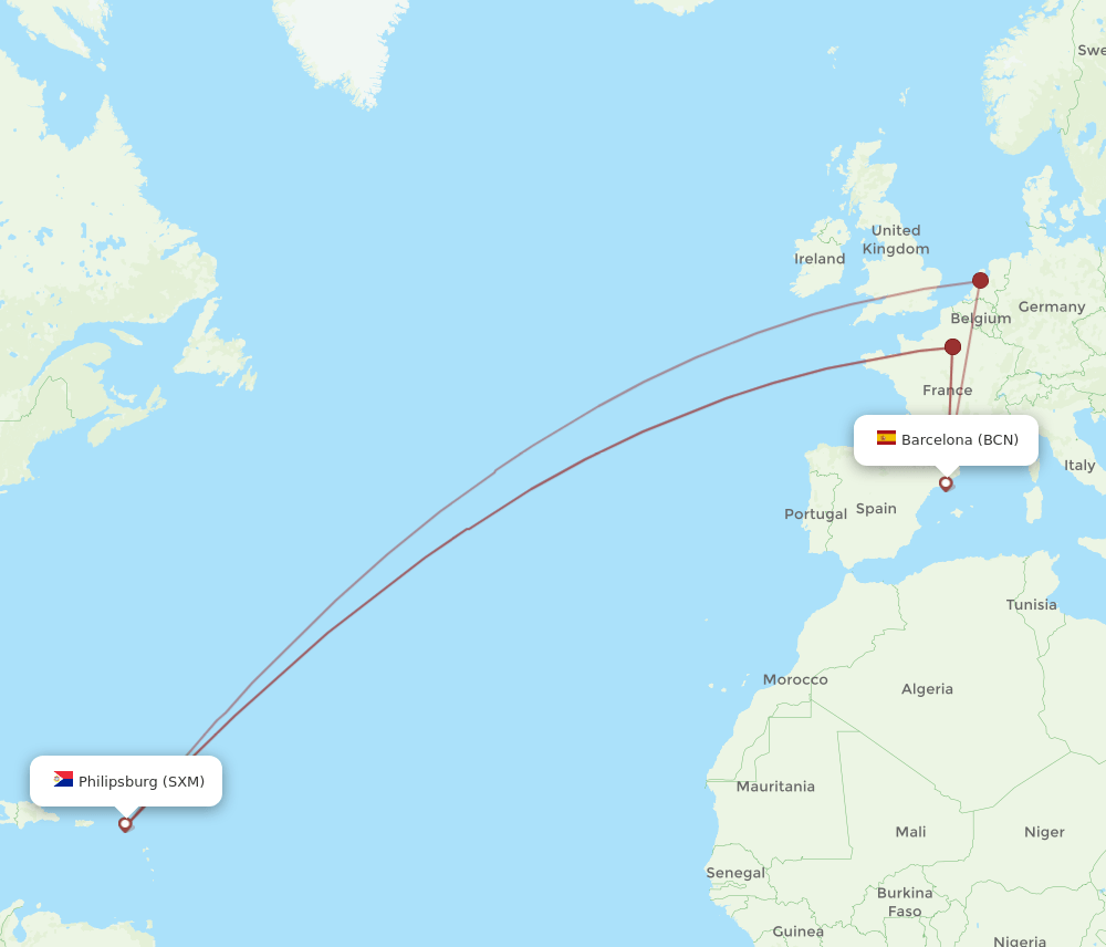 BCN-SXM flight routes