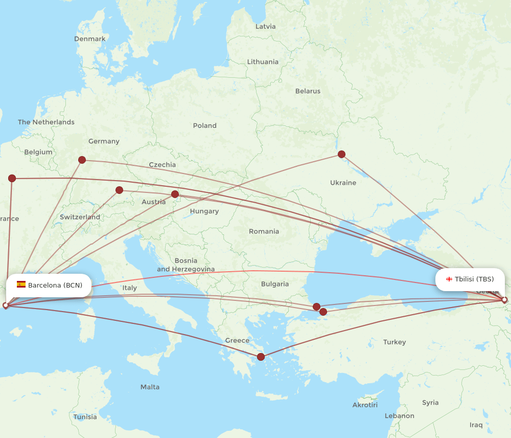 BCN-TBS flight routes