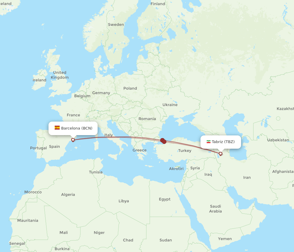 BCN-TBZ flight routes