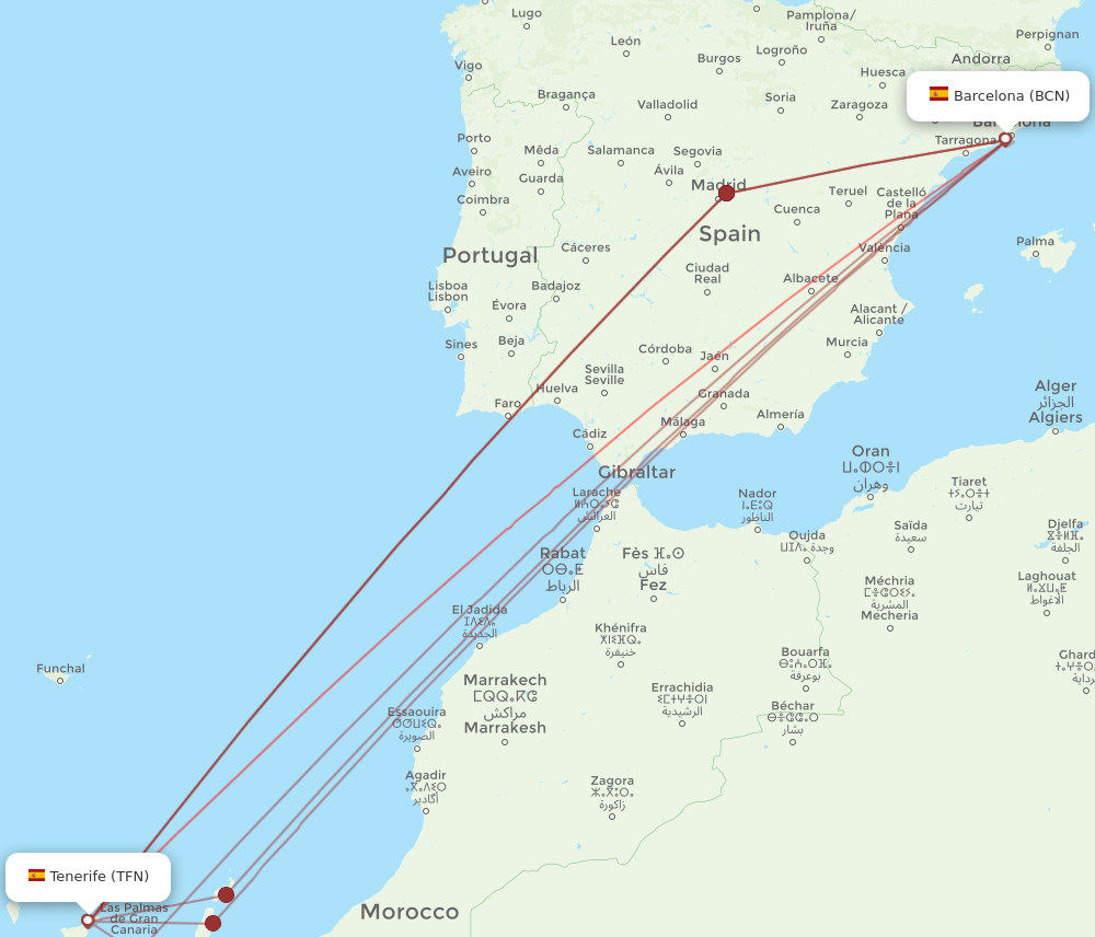 BCN-TFN flight routes