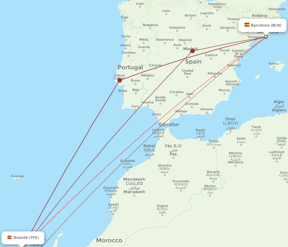 BCN-TFS flight routes