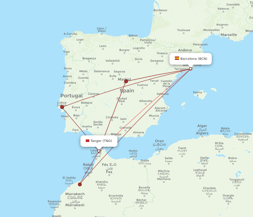 BCN-TNG flight routes