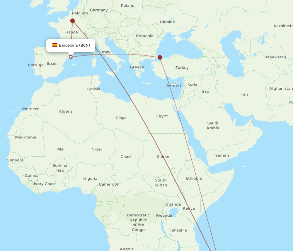 BCN-TNR flight routes