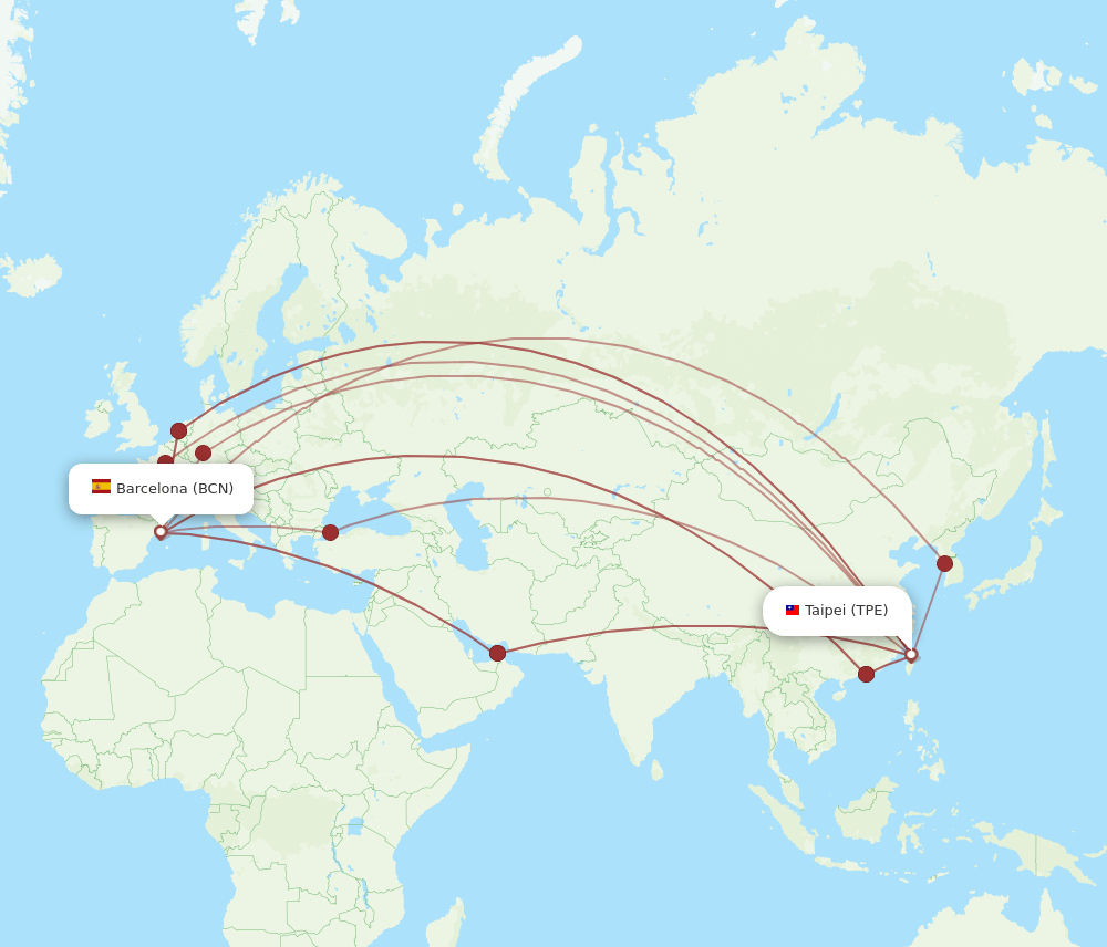 BCN-TPE flight routes