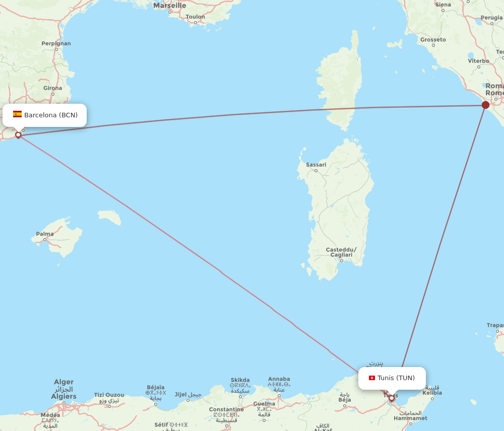 BCN-TUN flight routes