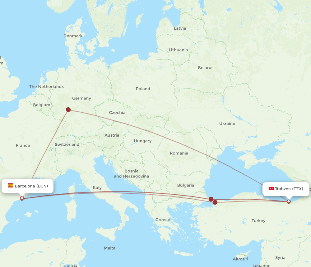 BCN-TZX flight routes