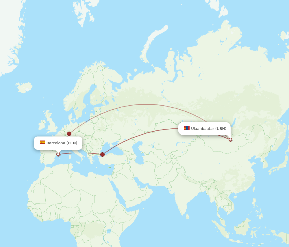 BCN-UBN flight routes