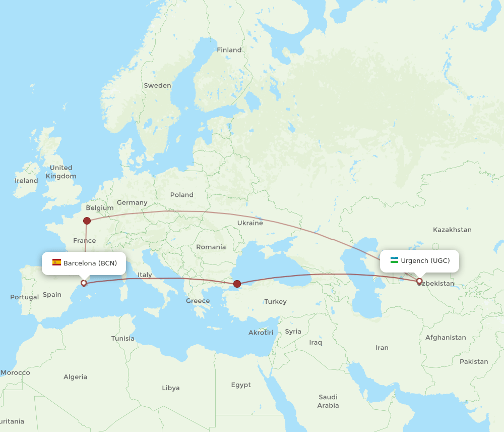BCN-UGC flight routes