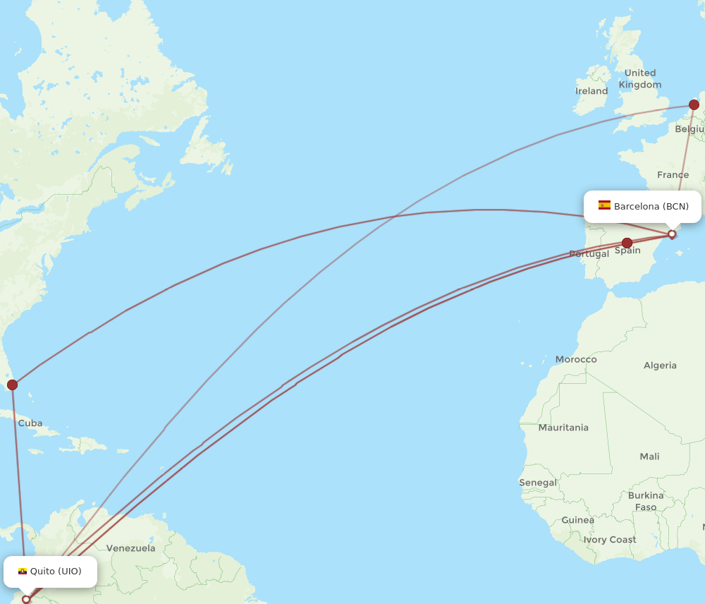 BCN-UIO flight routes