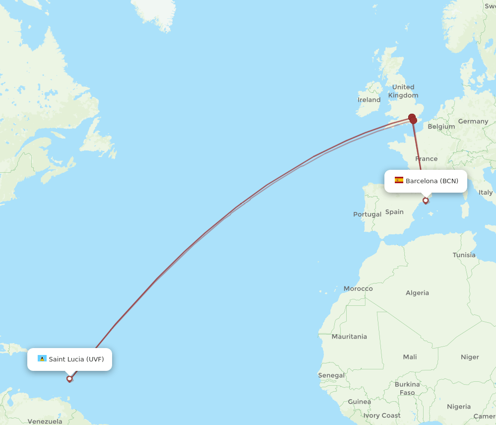 BCN-UVF flight routes