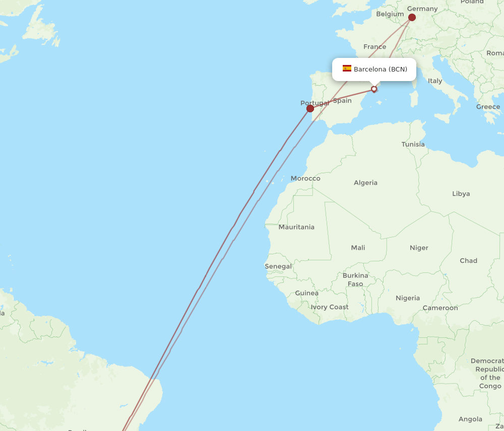BCN to VCP flights and routes map