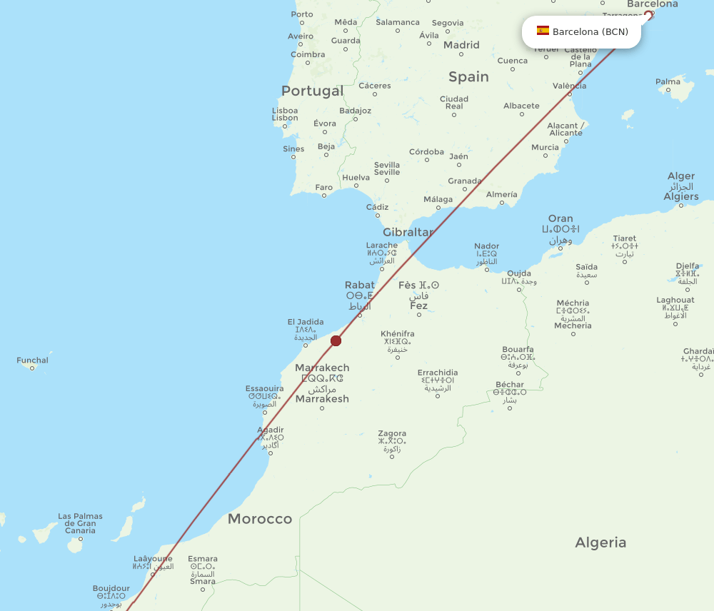 BCN to VIL flights and routes map
