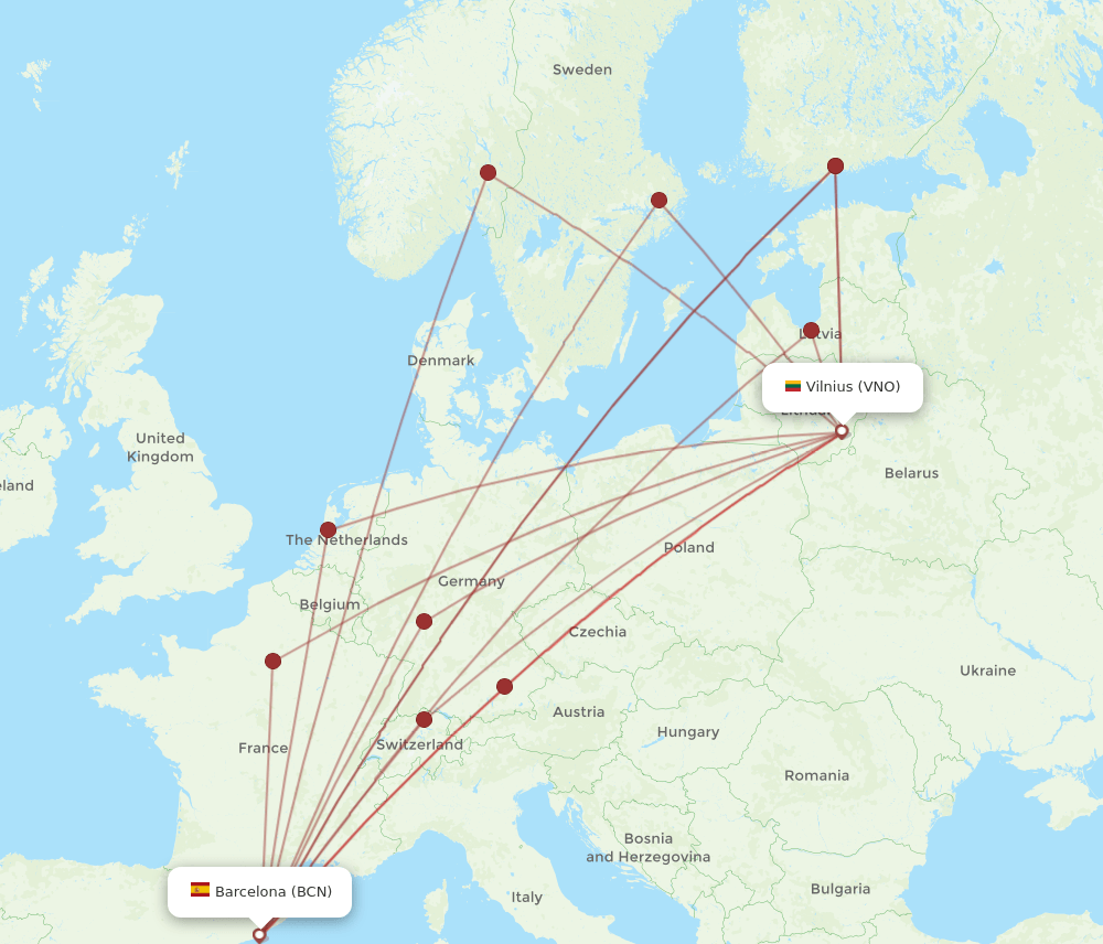 BCN to VNO flights and routes map