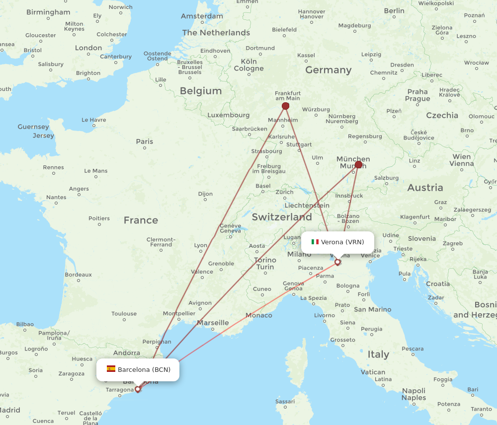 BCN to VRN flights and routes map