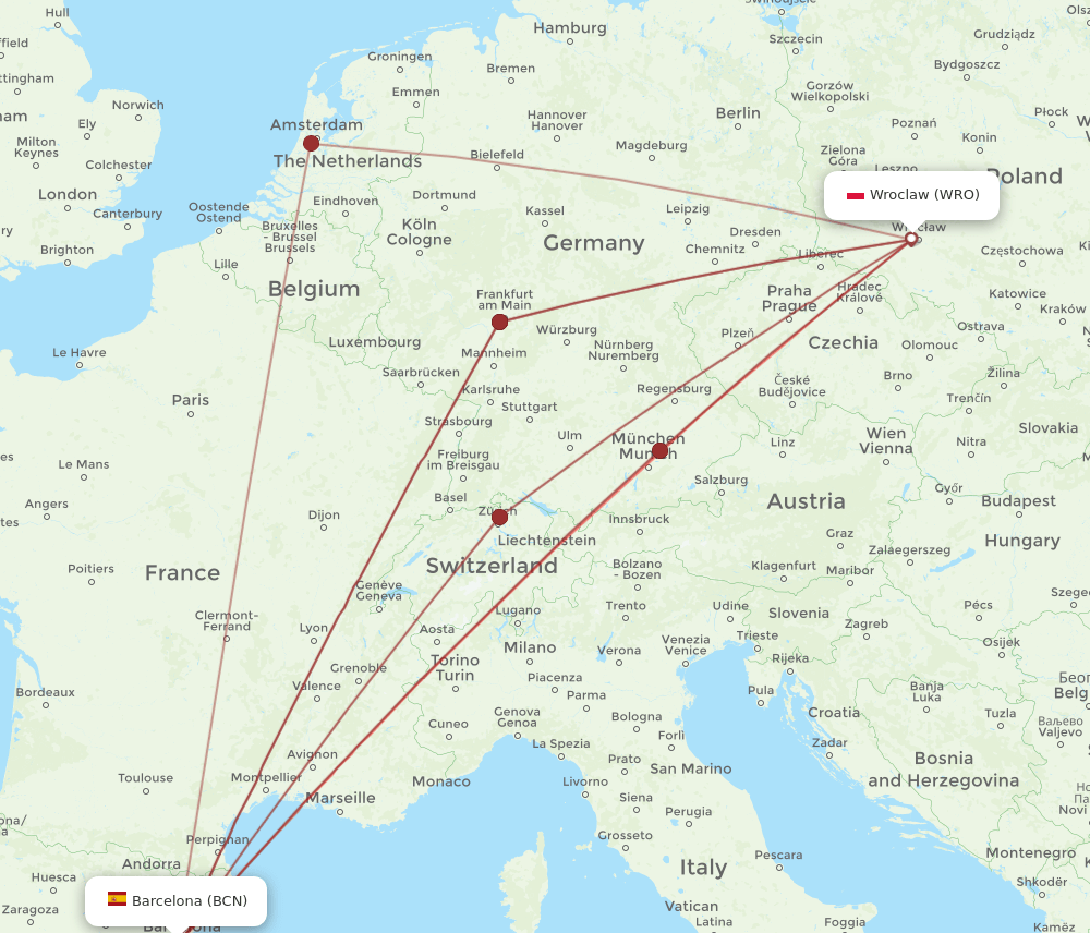 BCN-WRO flight routes