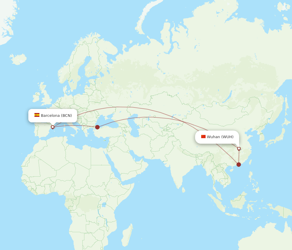 BCN-WUH flight routes