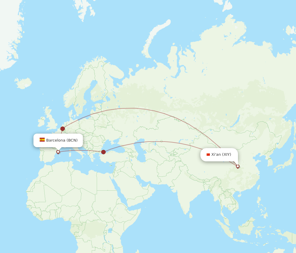 BCN-XIY flight routes