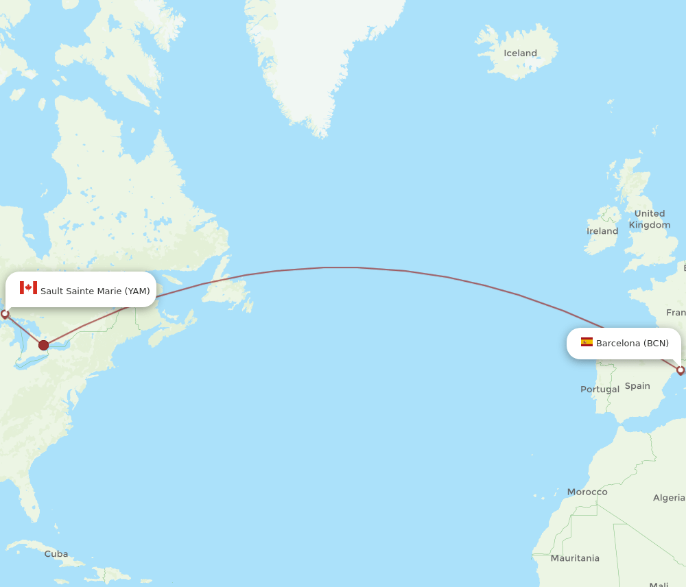 BCN-YAM flight routes